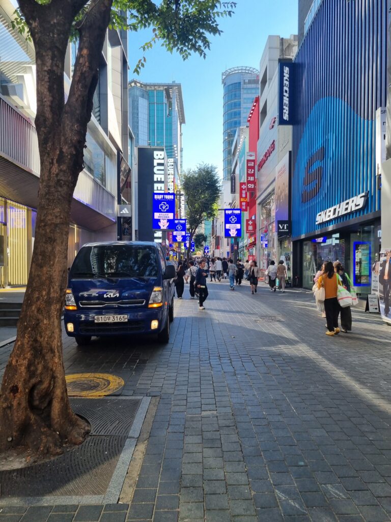 A street in Myeongdong, one of Seoul's popular areas for first-time visitors